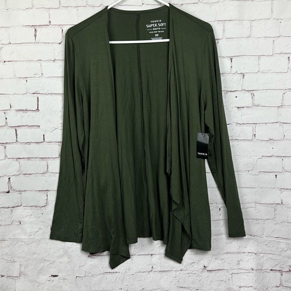 Torrid Sweater Womens 00 Cardigan Super Soft Knits Stretch Drape Olive Green